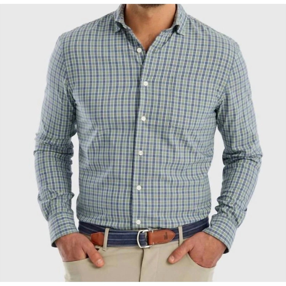 Johnnie-O Prep-Formance Shirt XXL Evergreen Plaid Newland Stretch Long Sleeve
